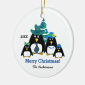 Funny Penguin Family Custom Kerstmis Keramisch Ornament (Links)