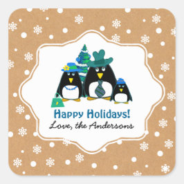 Funny Penguin Family Custom Kerstmis Vierkante Sticker