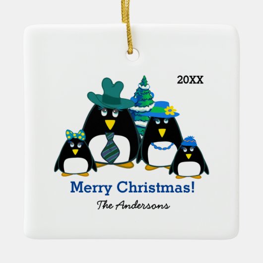 Funny Penguin Family Custom Photo Ornamenten (Voorkant)