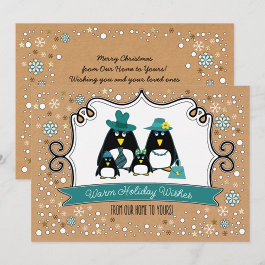 Funny Penguin Family KerstflatWenskaarten Feestdagenkaart (Voorkant / Achterkant)