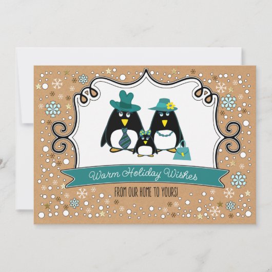 Funny Penguin Family Kerstfotokaarten Feestdagenkaart (Voorkant)