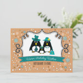 Funny Penguin Family Kerstfotokaarten Feestdagenkaart (Staand voorkant)