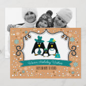 Funny Penguin Family Kerstfotokaarten Feestdagenkaart (Voorkant / Achterkant)