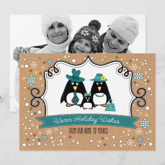 Funny Penguin Family Kerstfotokaarten Feestdagenkaart (Voorkant / Achterkant)