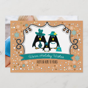 Funny Penguin Family Kerstfotokaarten Feestdagenkaart
