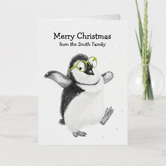 Funny Penguin Folie Wenskaart (Voorkant)