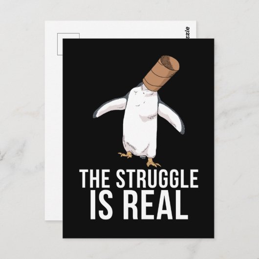 Funny Penguin geeft Mannen de strijd echt Briefkaart (Voorkant / Achterkant)