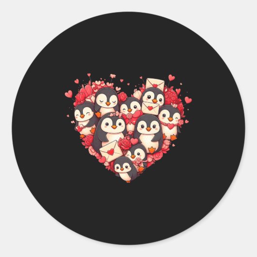 Funny Penguin Heart Valentine Penguin Womens Mens  Ronde Sticker (Voorkant)