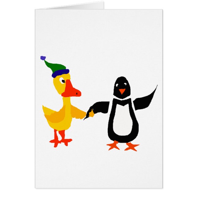Funny Penguin Holding Hands met Duck Art (Voorkant)