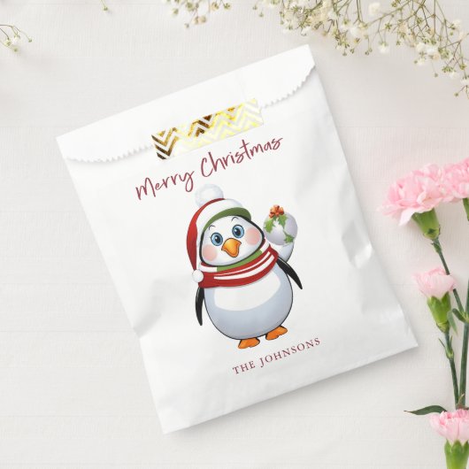 Funny Penguin Holding Ornament Vrolijk Kerstfeest Bedankzakje (Gezegeld)