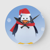Funny Penguin Kerstkerstkerstkerstkerstman Snowfla Ronde Klok (Voorkant)