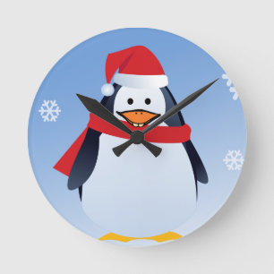 Funny Penguin Kerstkerstkerstkerstkerstman Snowfla Ronde Klok