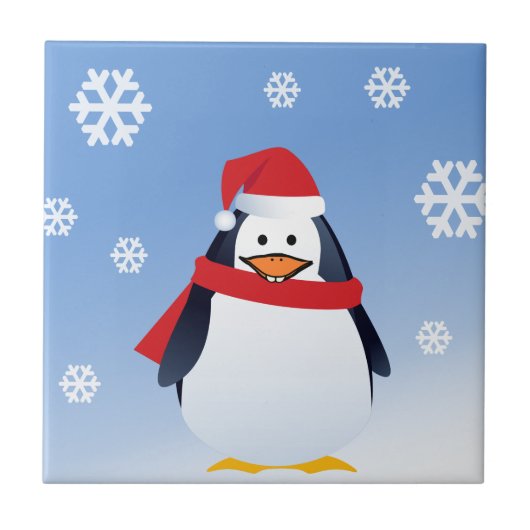 Funny Penguin Kerstkerstkerstkerstkerstman Snowfla Tegeltje (Voorkant)