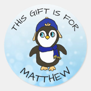 Funny Penguin-Label met kerstcadeaus Ronde Sticker