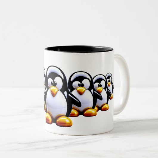 Funny Penguin Lineup Tweekleurige Koffiemok (Voorkant rechts)
