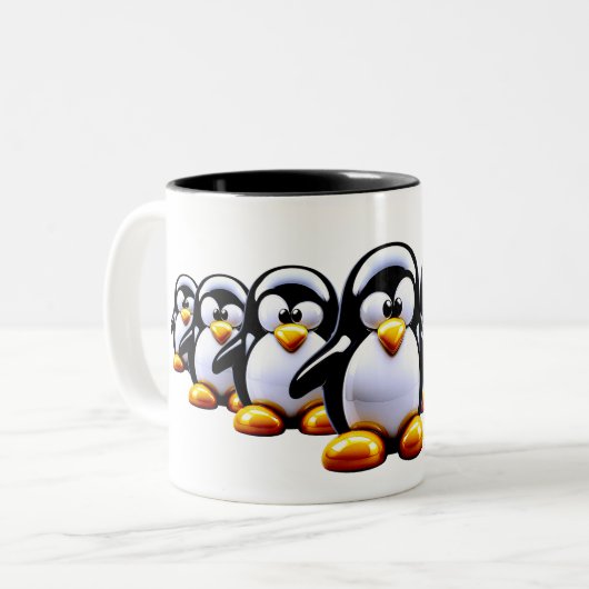 Funny Penguin Lineup Tweekleurige Koffiemok (Voorkant links)