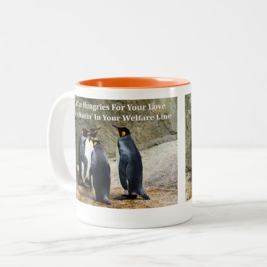Funny Penguin Memes met Funny Penguin Afbeeldingen Tweekleurige Koffiemok (Voorkant links)