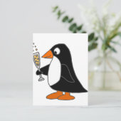 Funny Penguin met Champagne Briefkaart (Staand voorkant)