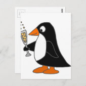 Funny Penguin met Champagne Briefkaart (Voorkant / Achterkant)