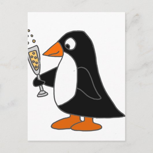 Funny Penguin met Champagne Briefkaart (Voorkant)