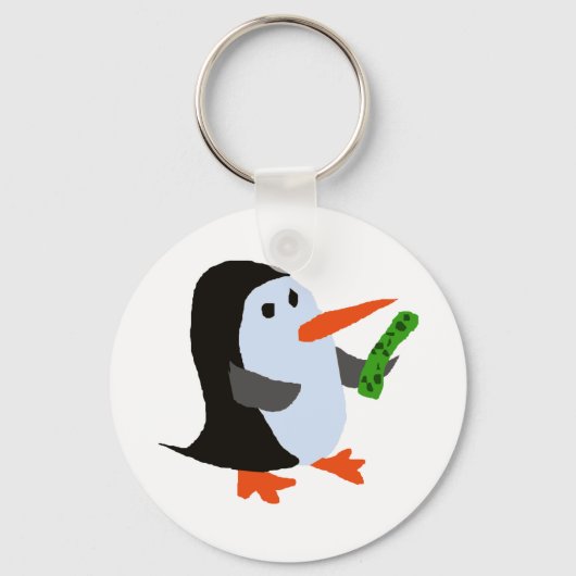 Funny Penguin met een Shirt van een kaartje Sleutelhanger (Voorkant)