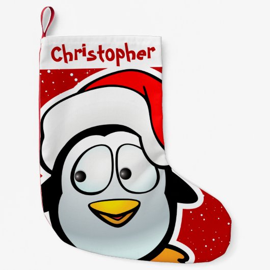Funny Penguin met Red Santa Hat Kleine Kerstsok (Voorkant)