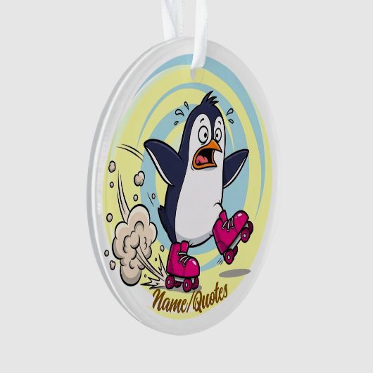 Funny Penguin on Roller Skates Ornament (voorkant)