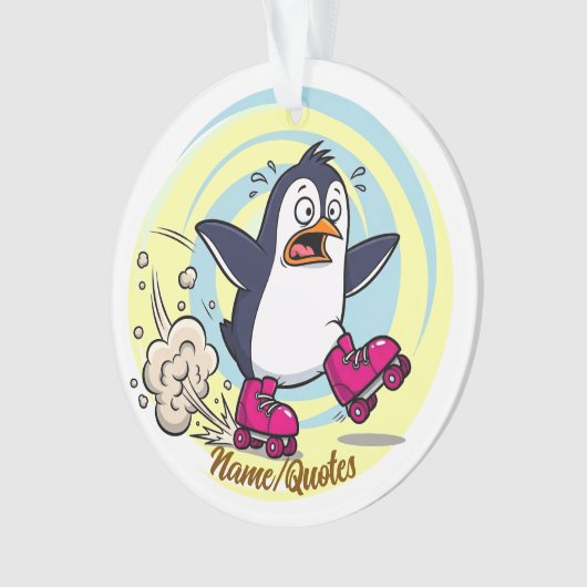 Funny Penguin on Roller Skates Ornament (voorkant)