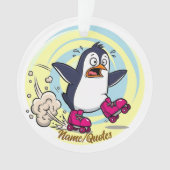 Funny Penguin on Roller Skates Ornament (voorkant)