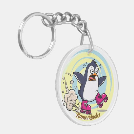 Funny Penguin on Roller Skates Sleutelhanger (Voorkant Links)
