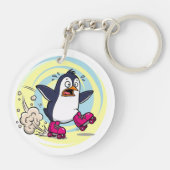 Funny Penguin on Roller Skates Sleutelhanger (Achterkant)