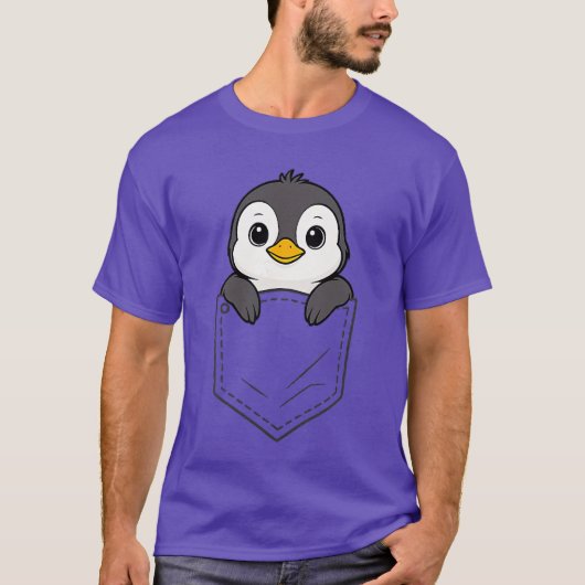 Funny Penguin Peeking in Pocket Animal Lover Men W T-shirt (Voorkant)