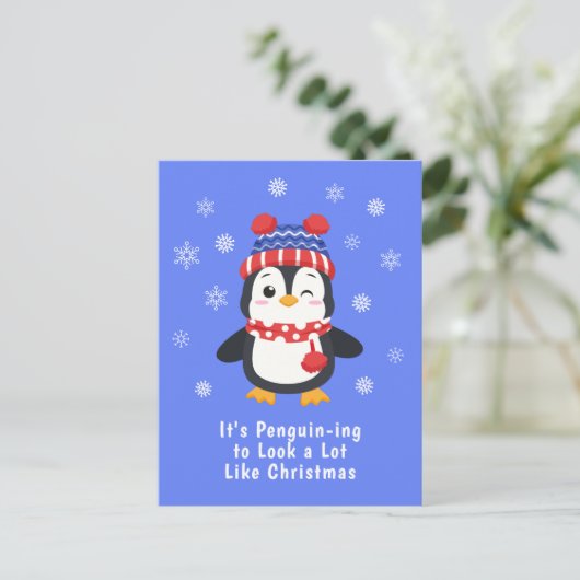 Funny Penguin Pun Kerstmis Feestdagenkaart (Staand voorkant)
