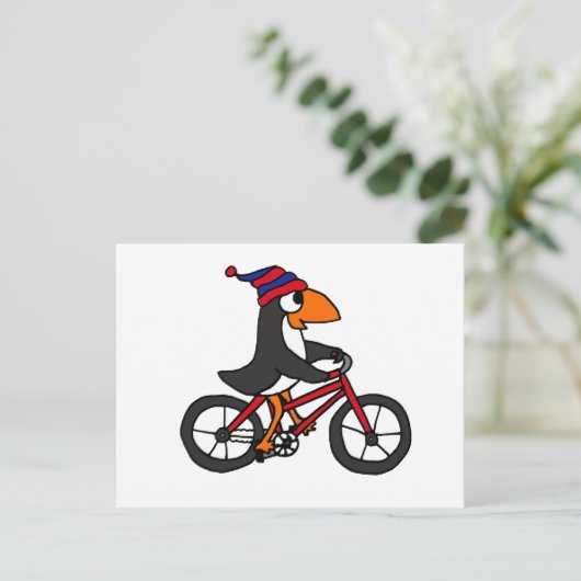 Funny Penguin Riding Red Bicycle Briefkaart (Staand voorkant)