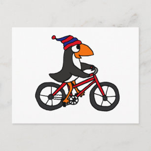 Funny Penguin Riding Red Bicycle Briefkaart