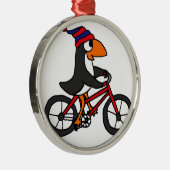 Funny Penguin Riding Red Bicycle Metalen Ornament (Rechts)