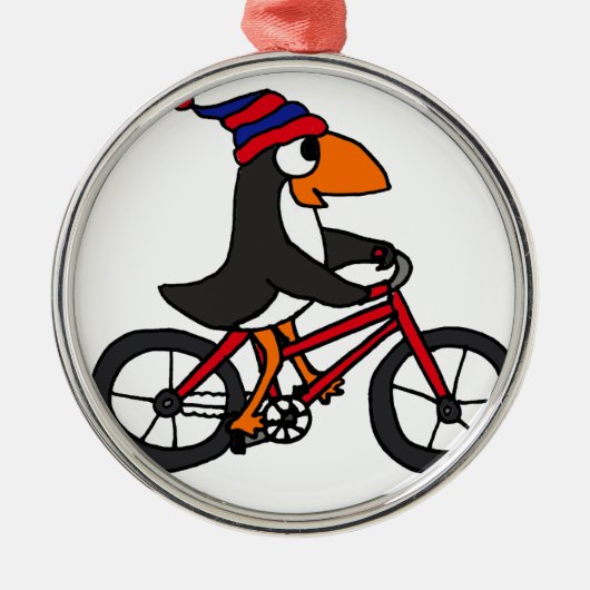 Funny Penguin Riding Red Bicycle Metalen Ornament (Voorkant)