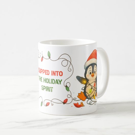 Funny Penguin Stuck in Lights Mug Koffiemok (Voorkant rechts)