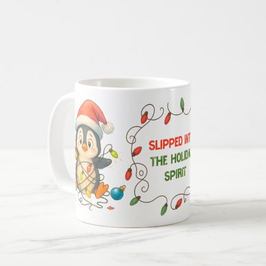 Funny Penguin Stuck in Lights Mug Koffiemok (Voorkant links)