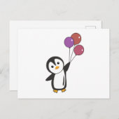 Funny Penguin vliegt op met ballonnen Briefkaart (Voorkant / Achterkant)