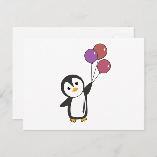 Funny Penguin vliegt op met ballonnen Briefkaart (Voorkant / Achterkant)