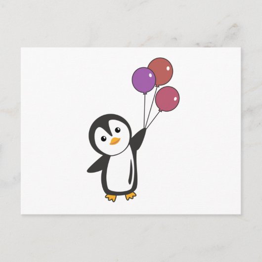Funny Penguin vliegt op met ballonnen Briefkaart (Voorkant)