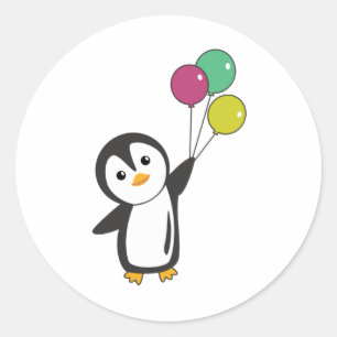 Funny Penguin vliegt op met ballonnen Ronde Sticker