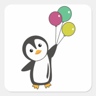 Funny Penguin vliegt op met ballonnen Vierkante Sticker