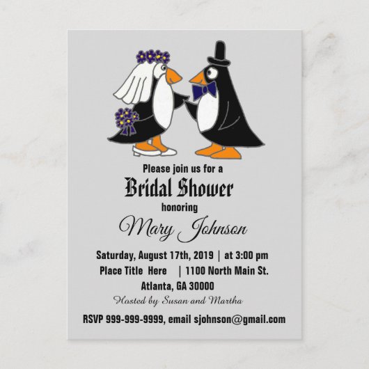 Funny Penguin Wedding Uitnodiging Briefkaart (Voorkant)