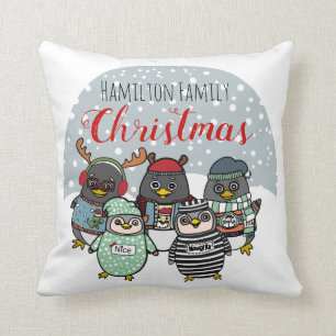 Funny Penguins   Aangepaste Winter Familie Kerstmi Kussen