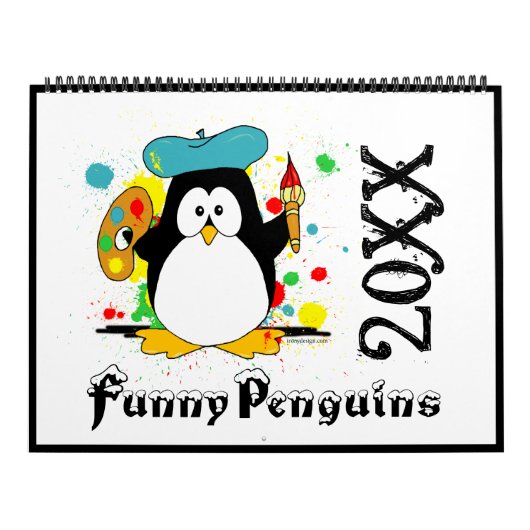 Funny Penguins Cartoon Art Large Calendar Kalender (Hoes)