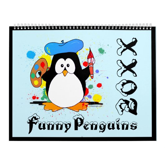 Funny Penguins Cartoon Fun Colors Large Calendar Kalender (Hoes)