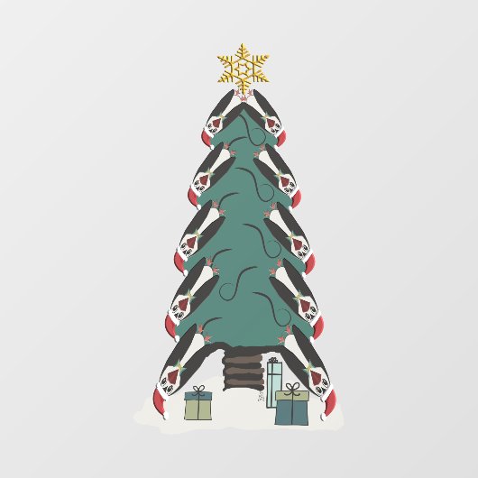 Funny Penguins kerstboom Raamsticker (Vel)