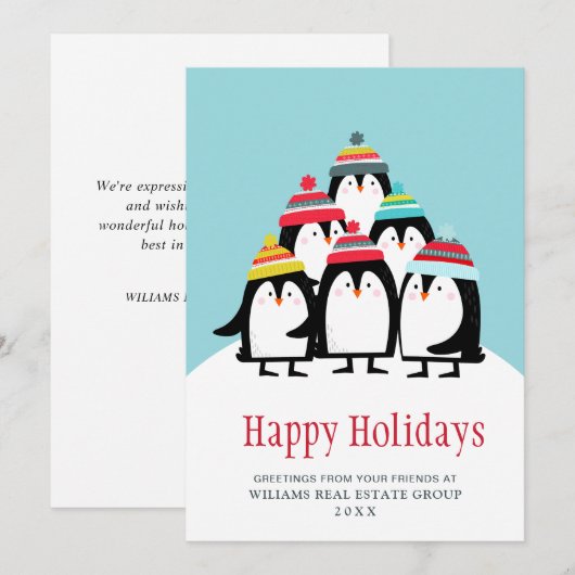 Funny Penguins-kerstfeestelijke groet Feestdagenkaart (Voorkant / Achterkant)